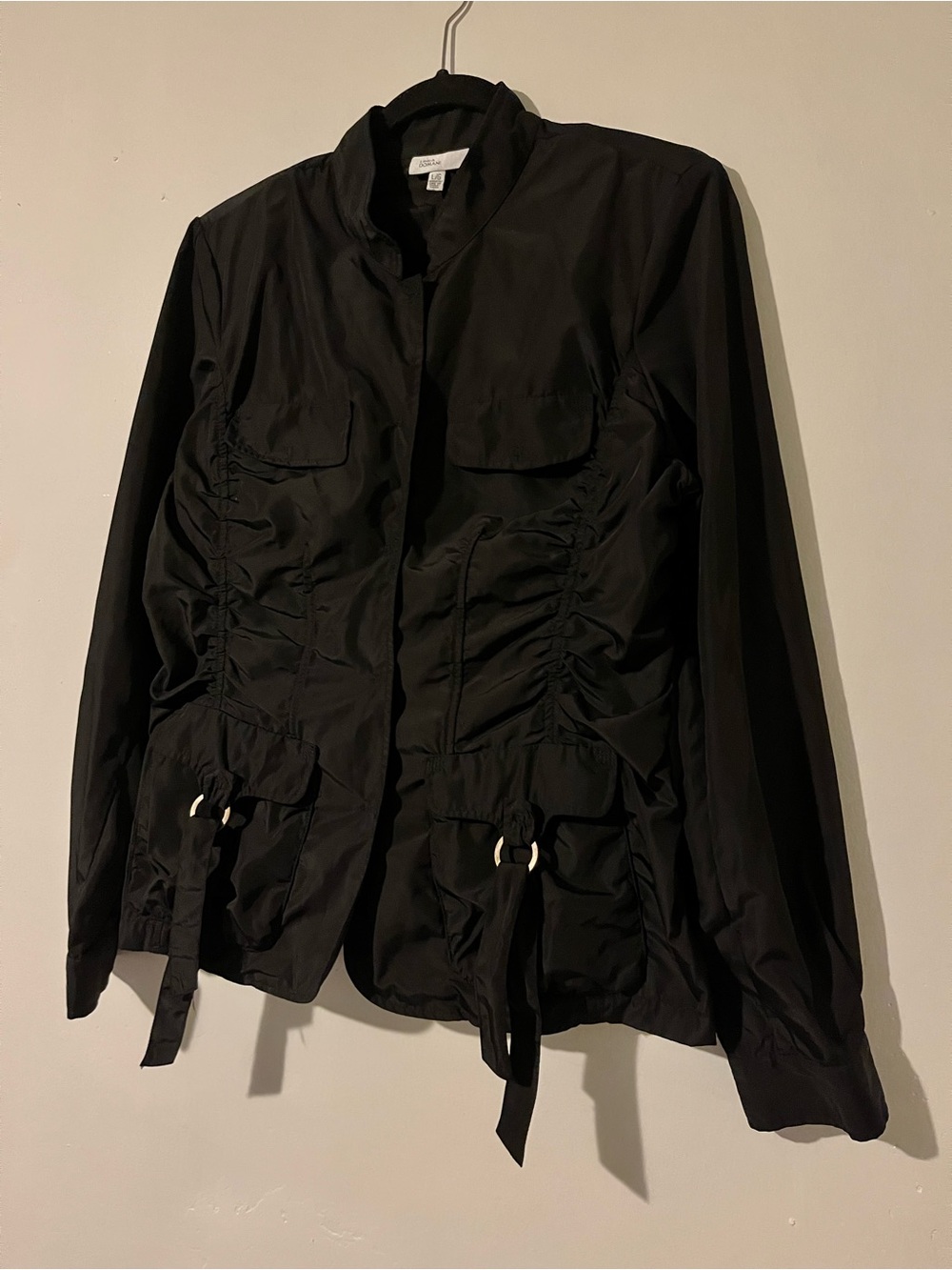 Women's Black Utility Jacket with Ruching and Cinch Waist - Picture 2 of 4